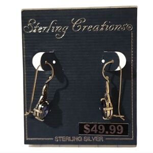 Vintage Boho Sterling Creations Blue Tanzanite Dangle Drop Earrings 925 Silver